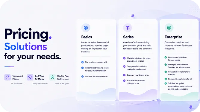 Pricing - Solutions for your needs. Basics, Series, Enterprise plans.